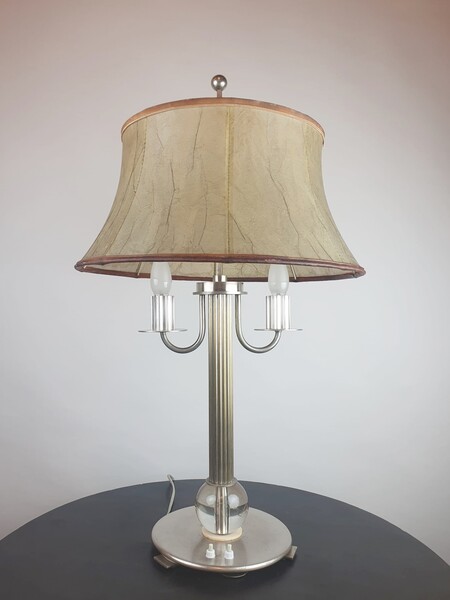 Art deco lamp in silvered bronze and glass