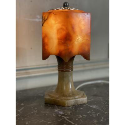 Art deco table lamp in alabaster and silvered metal