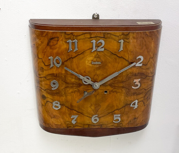 Art Deco Walnut Clock, 1940s