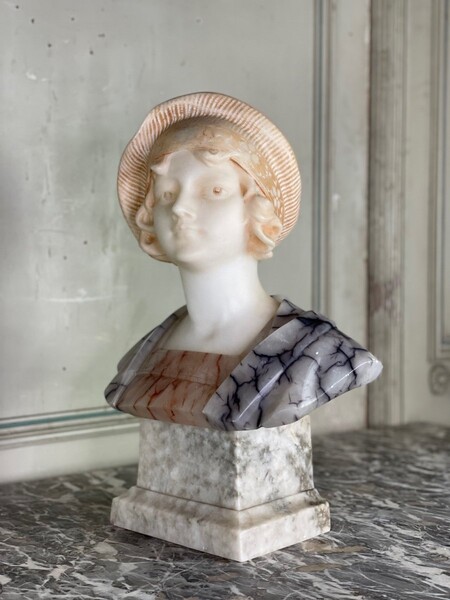 Bust Of A Young Girl In Alabaster By Riccardo Aurilli