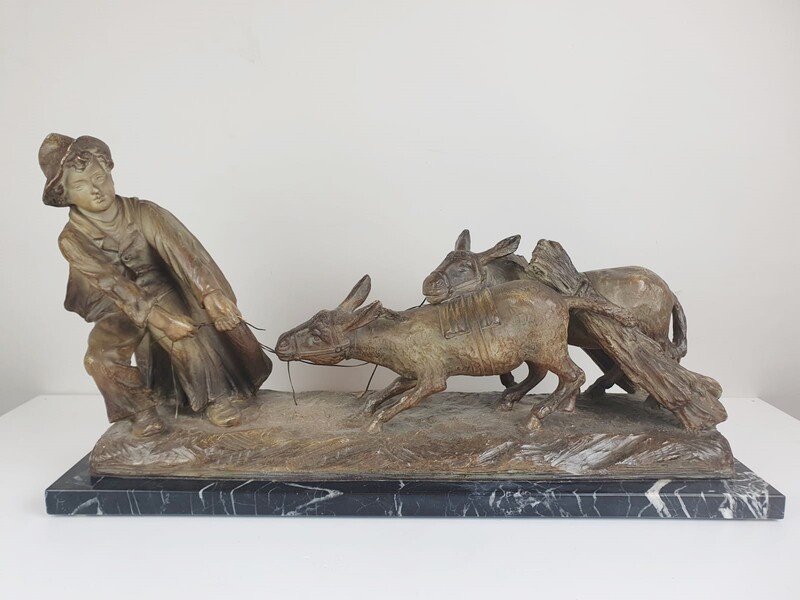 Carli G. terracotta group with bronze patina, early 20th