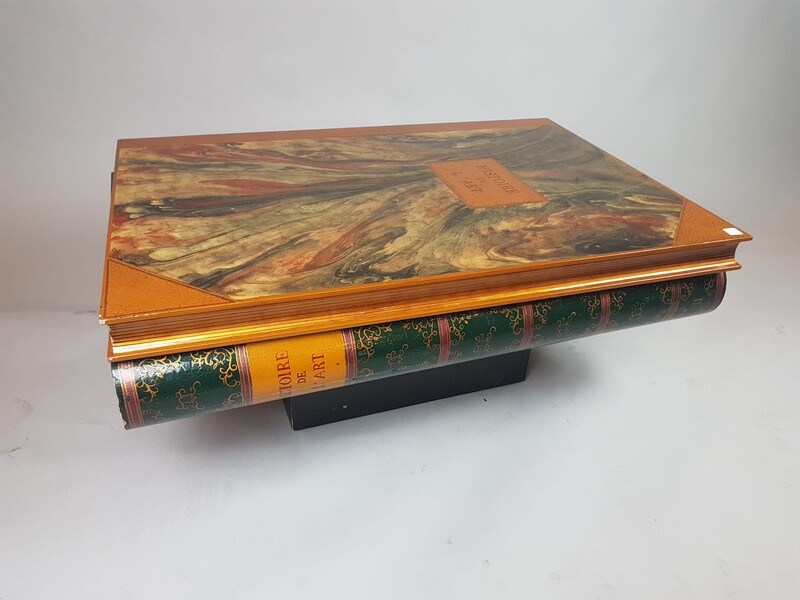 Coffee table depicting books, 1 frieze drawer, 20th