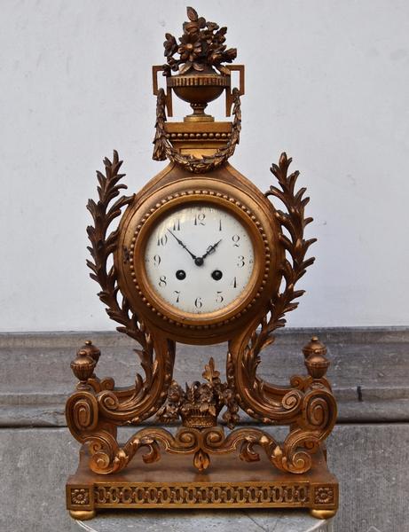 Early 20th C. Giltwood Clock in the Louis XVI style