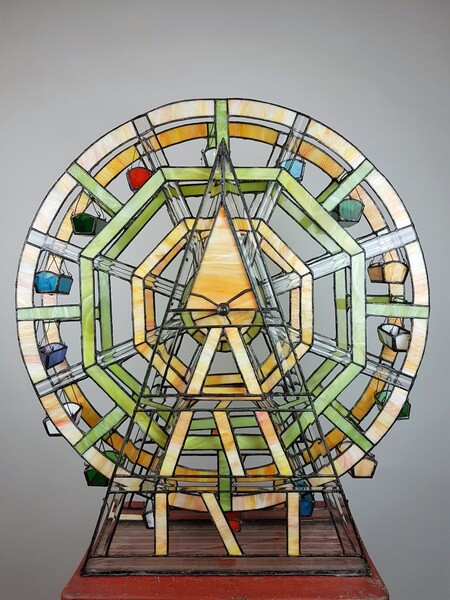 ferris wheel in stained glass and beveled glass - work of mastery - high quality