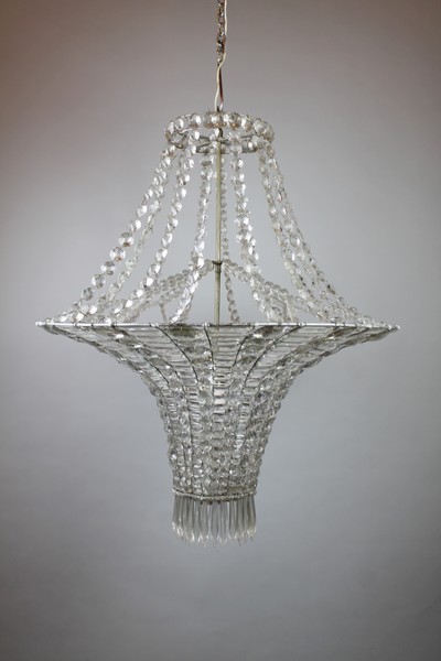 Glass pearl bag chandelier, late 19th