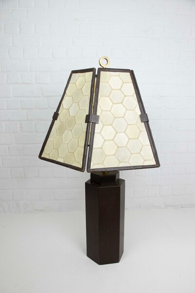 Large Leather And Parchment Lamp