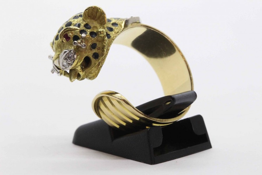 Leopard Ring In Yellow Gold, Diamonds And Rubies