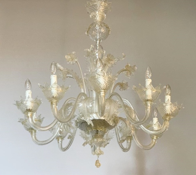 Lightly gilded Murano Chandelier, 10 arms of light