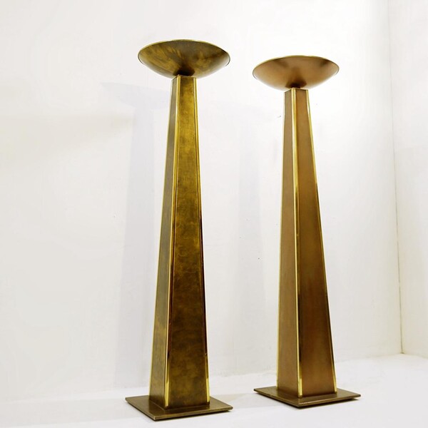 Pair of brass floor lamps from Belgochrome, in a Hollywood regency style 1980' 