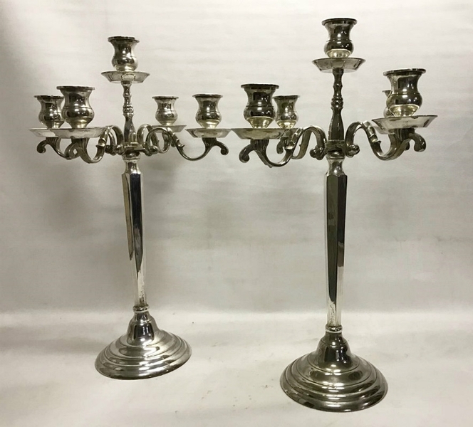 Pair of Candlesticks in Silvery Metal, Circa 1930