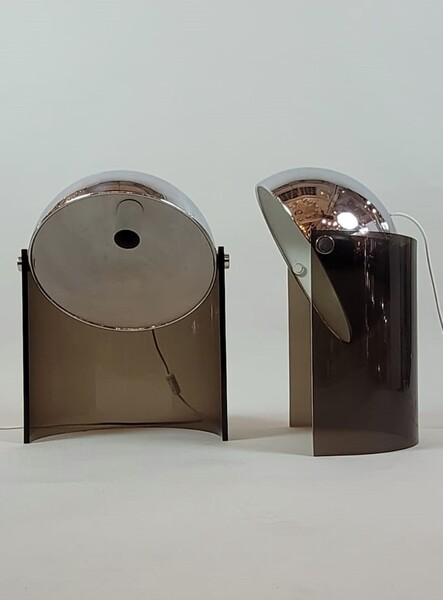 Pair of directional lamps in chromed metal and plexi - circa 1970