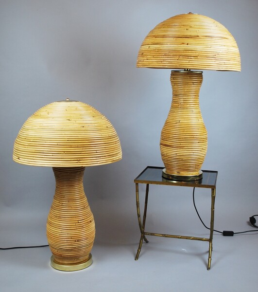 Pair of large rattan lamps, Italy circa 1970