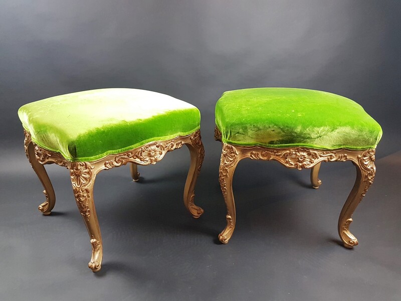 Pair of Louis XV style stools in gilded wood, early 20th
