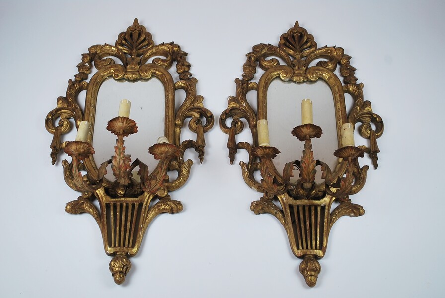 Pair of Louis XVI style mirrors with 3 sconces, Italy early 20th