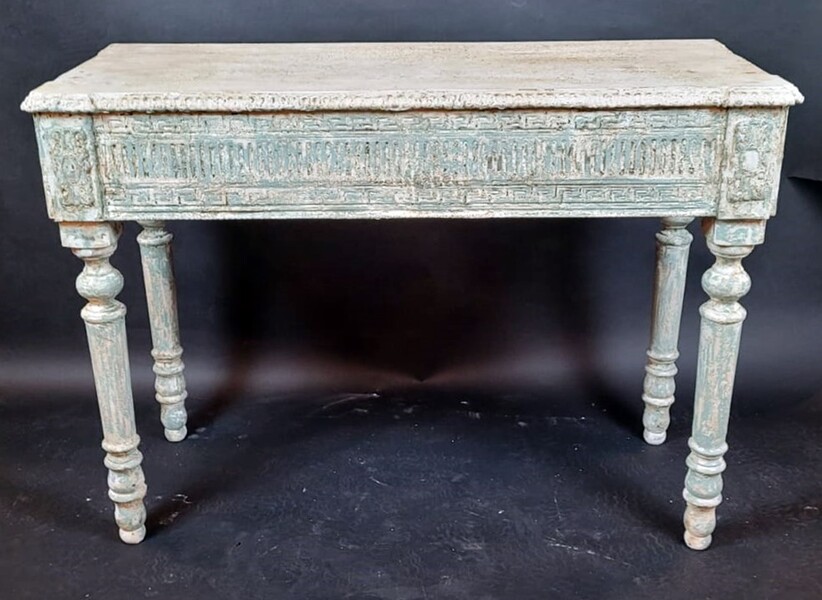 Pair of Louis XVI style patinated consoles