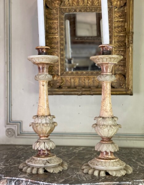 Pair Of Marble And Alabaster Candlesticks Circa 1880