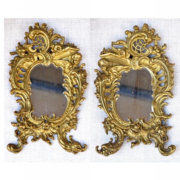 Pair of small Napoleon III Gilt Bronze Mirrors in the Louis XV style