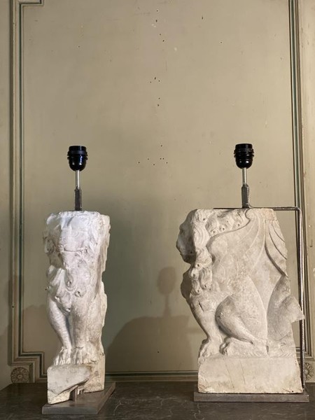 Pair of stone architectural elements lamps
