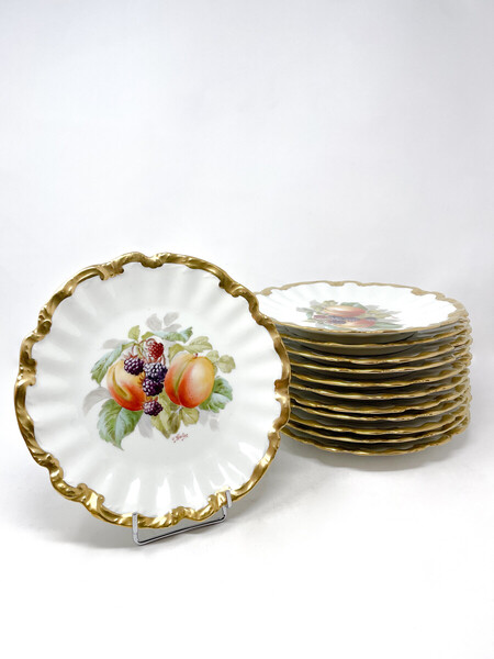 Set of 12 Hand-painted Limoges Porcelain Plates, 20th century