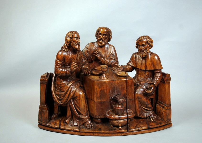The supper at Emmaus, late 17th C. oak sculpture