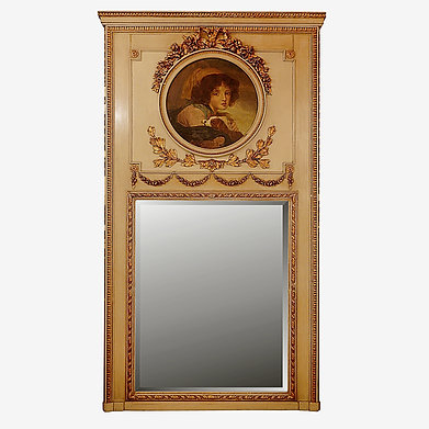 Trumeau mirror in painted wood 19th century - Painting on panel in medallion 