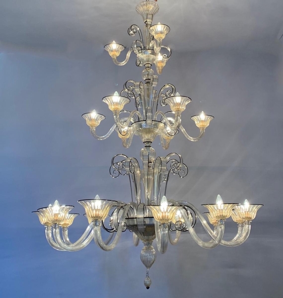 Venice Murano black and gold glass chandelier
