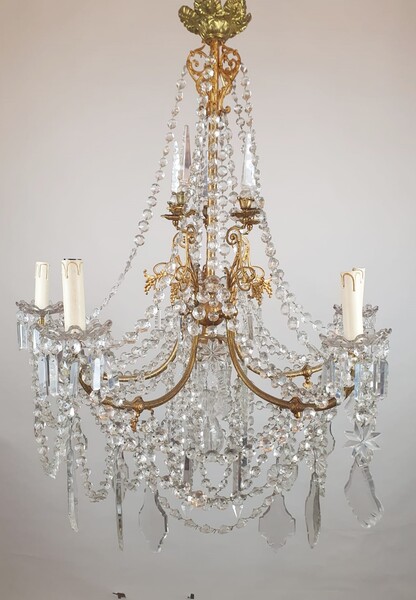 1900 chandelier with glass pendants