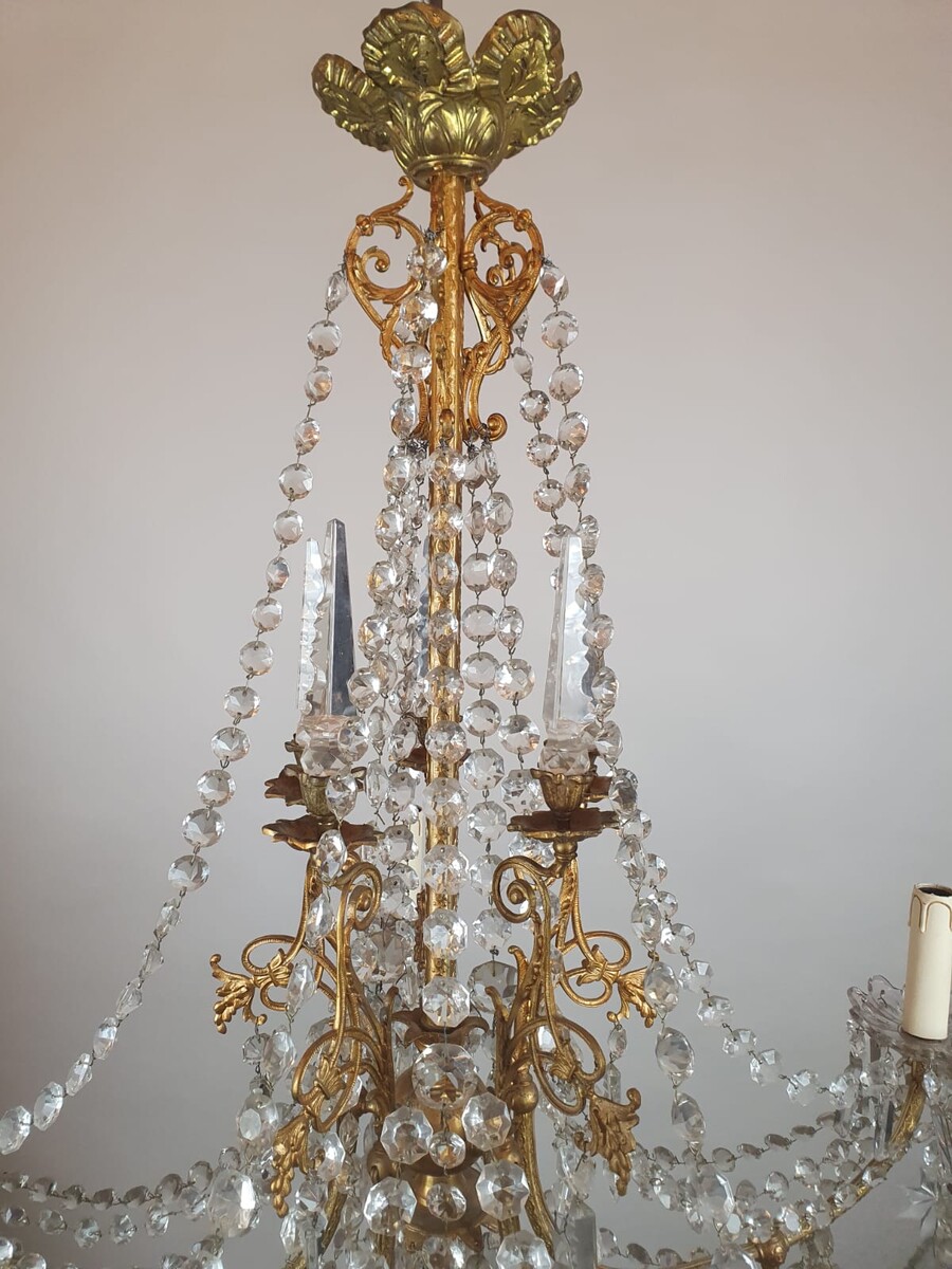 1900 chandelier with glass pendants