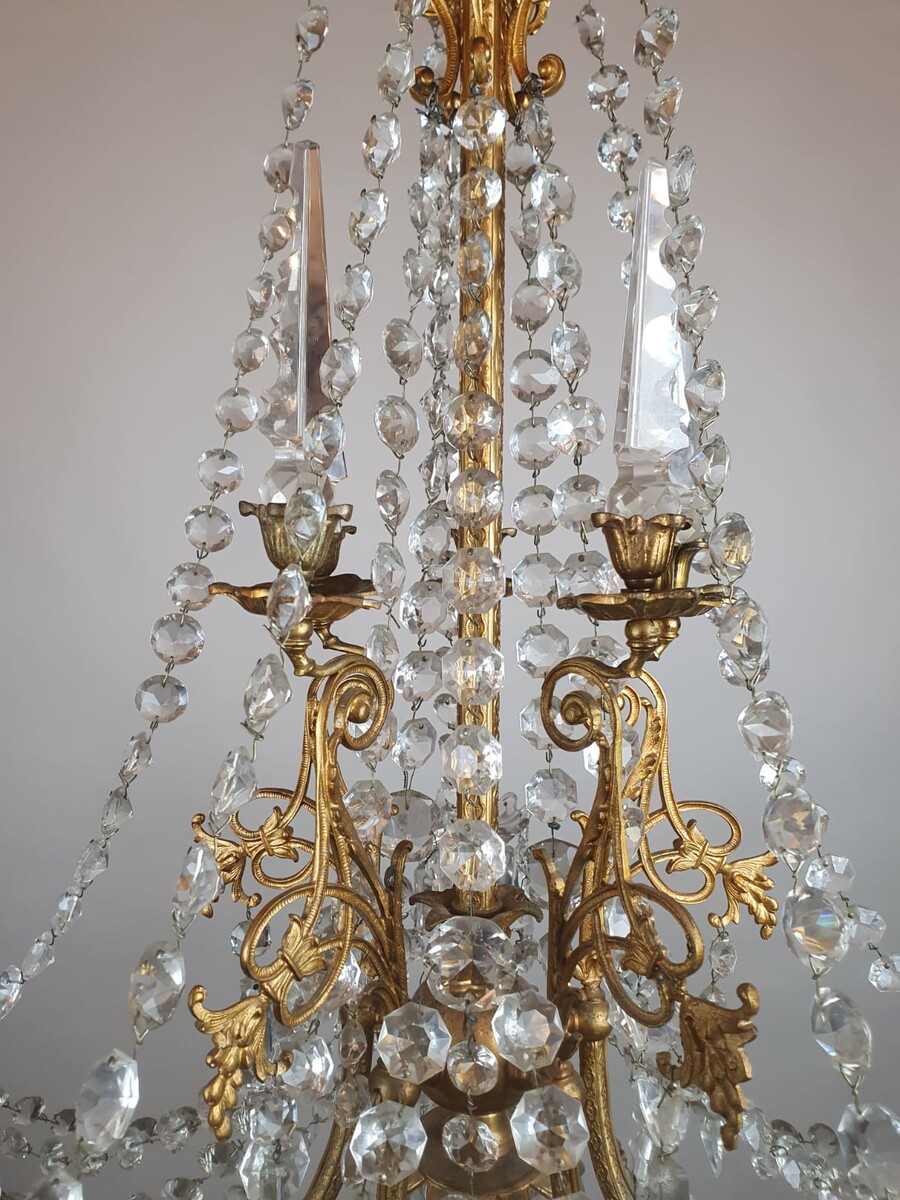 1900 chandelier with glass pendants