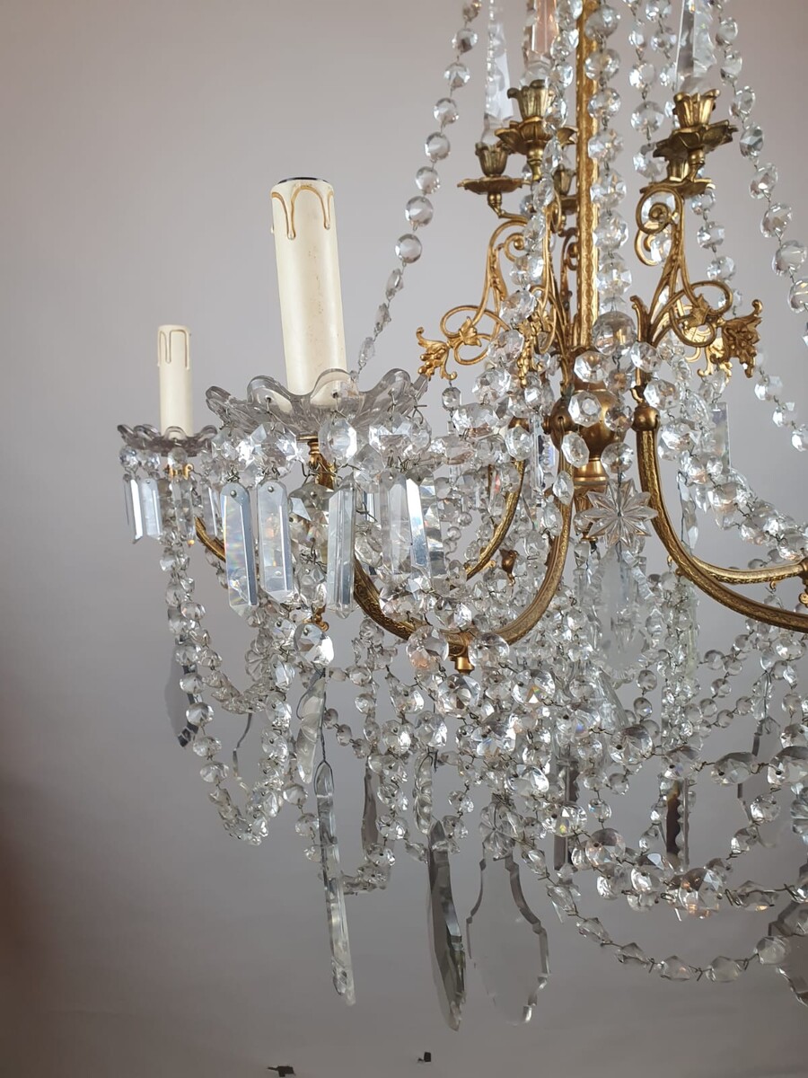 1900 chandelier with glass pendants