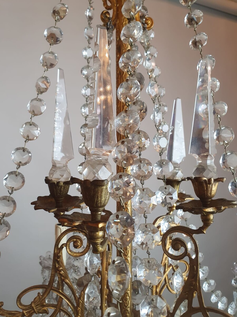 1900 chandelier with glass pendants