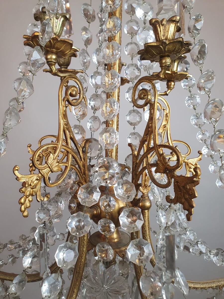 1900 chandelier with glass pendants