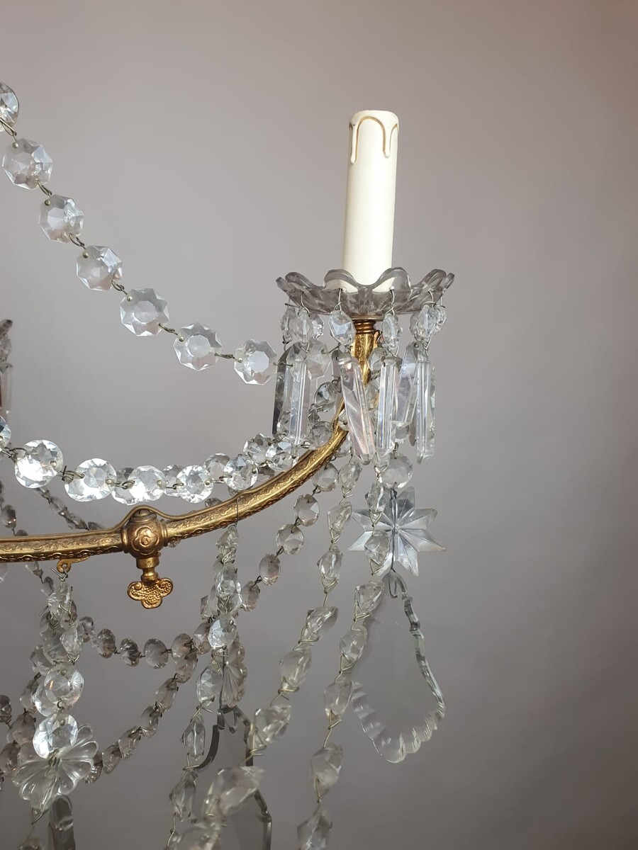 1900 chandelier with glass pendants