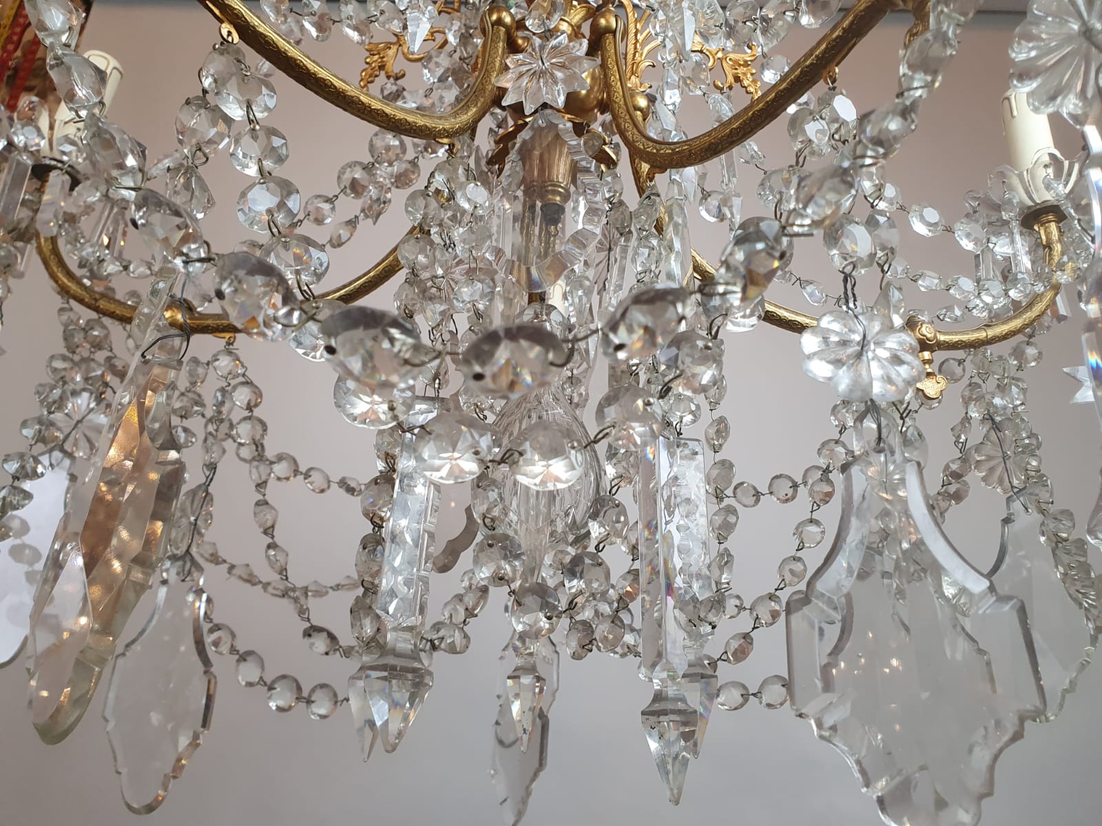 1900 chandelier with glass pendants