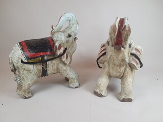 2 elephants in carved and polychromed wood, circa 1970