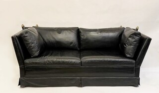 2-seater Black Leather Sofa, Maison 