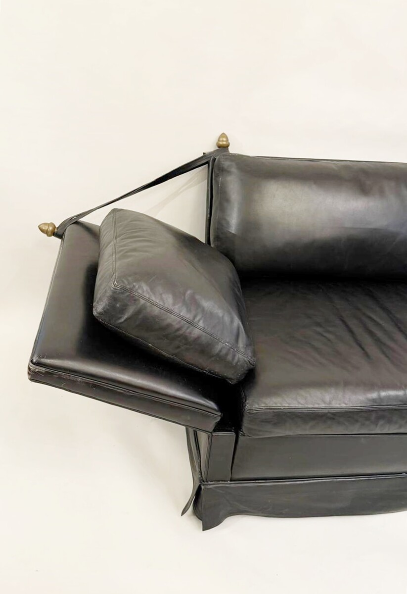 2-seater Black Leather Sofa, Maison 