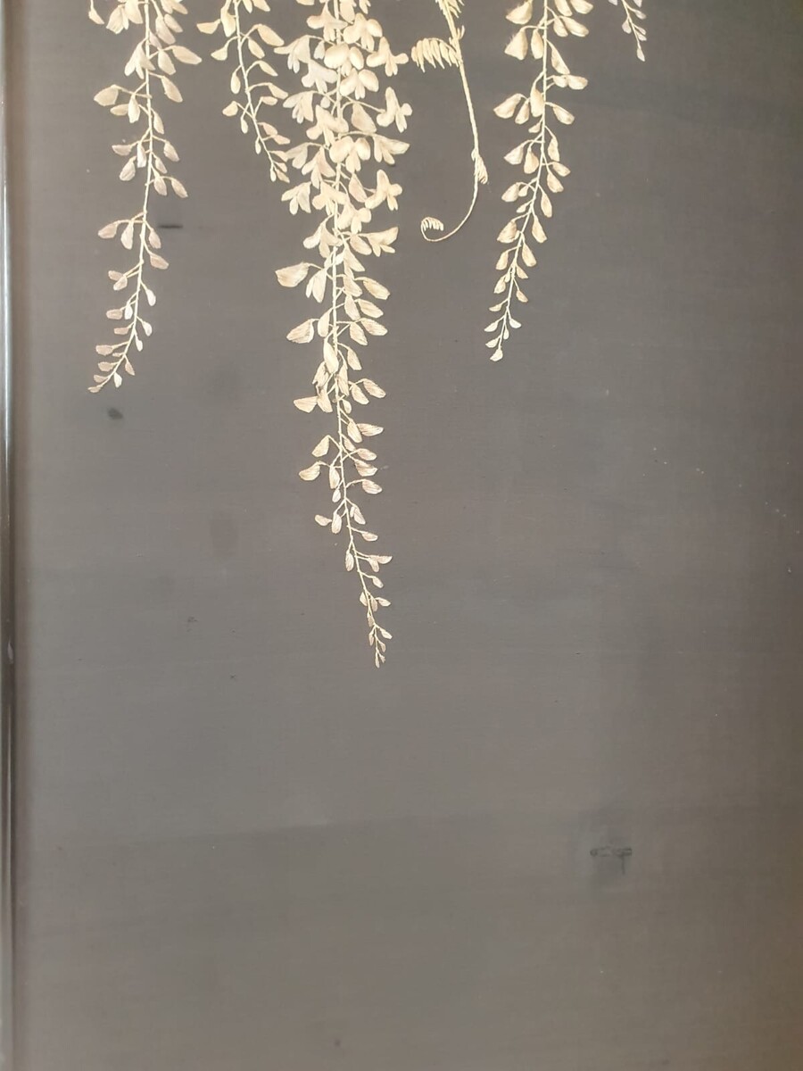 4-leaf screen with finely embroidered foliage decoration, China 19th century