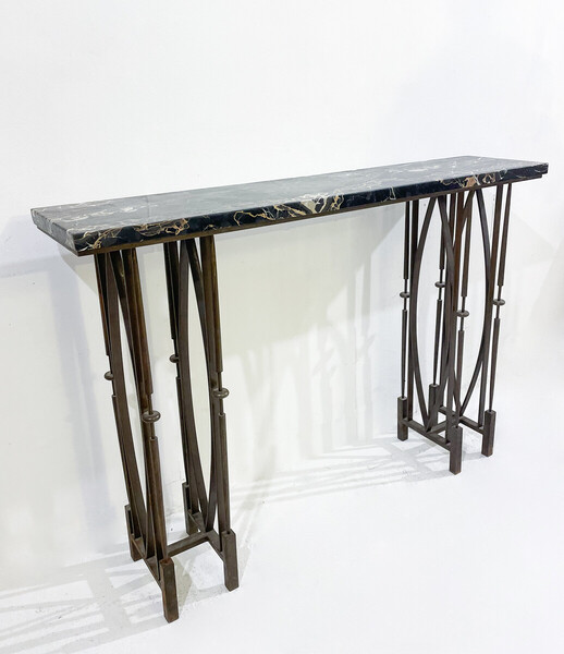 Art Deco Console, Iron and Portor Marble