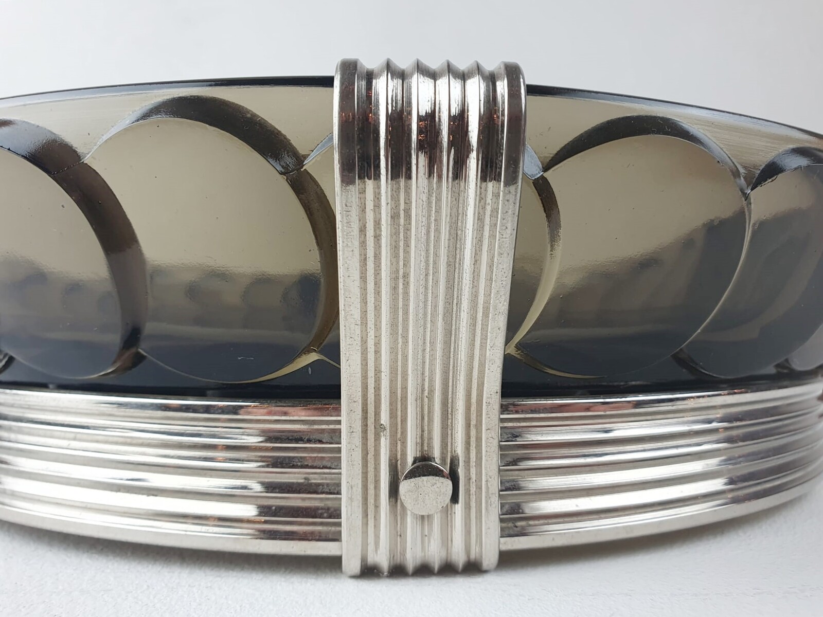 Art Deco dish in glass, chrome metal and rosewood