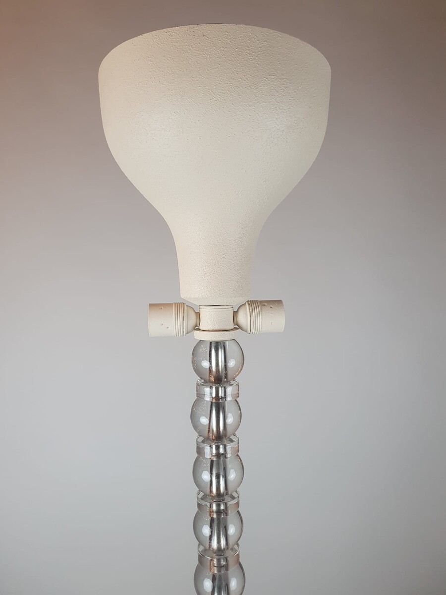 Art Deco floor lamp, glass barrel and cast iron base