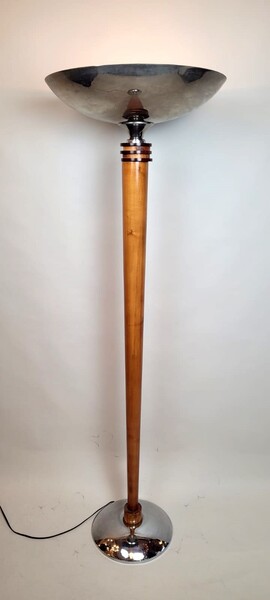 Art Deco floor lamp in cherry wood and chromed metal