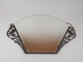 Art Deco wrought iron mirror with bird and flower decoration by Gimkgo, circa 1920