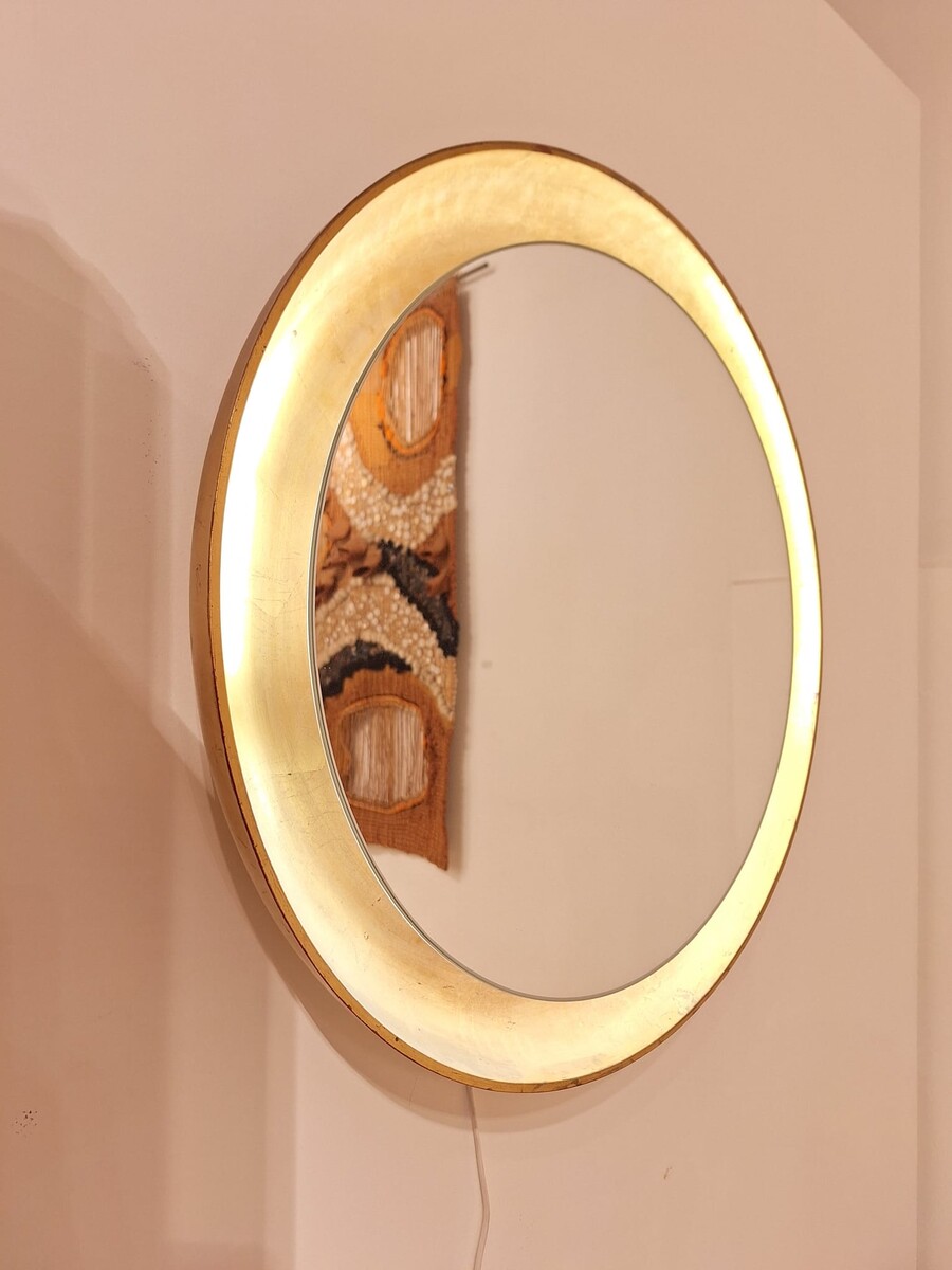 Backlit gilded leaf mirror, circa 1960