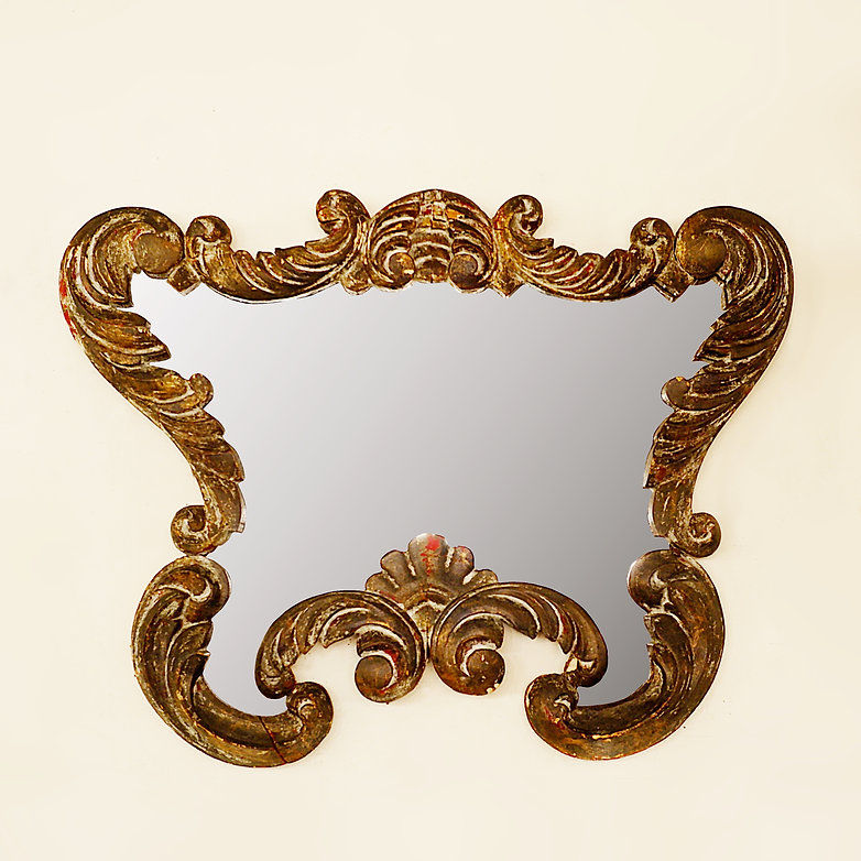 Baroque Mirror, Carved Wood, Patinated. 19th.c