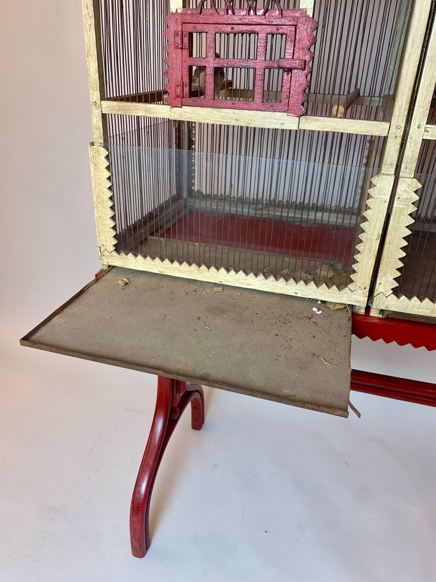 bird cage - curved wooden base - circa 1900