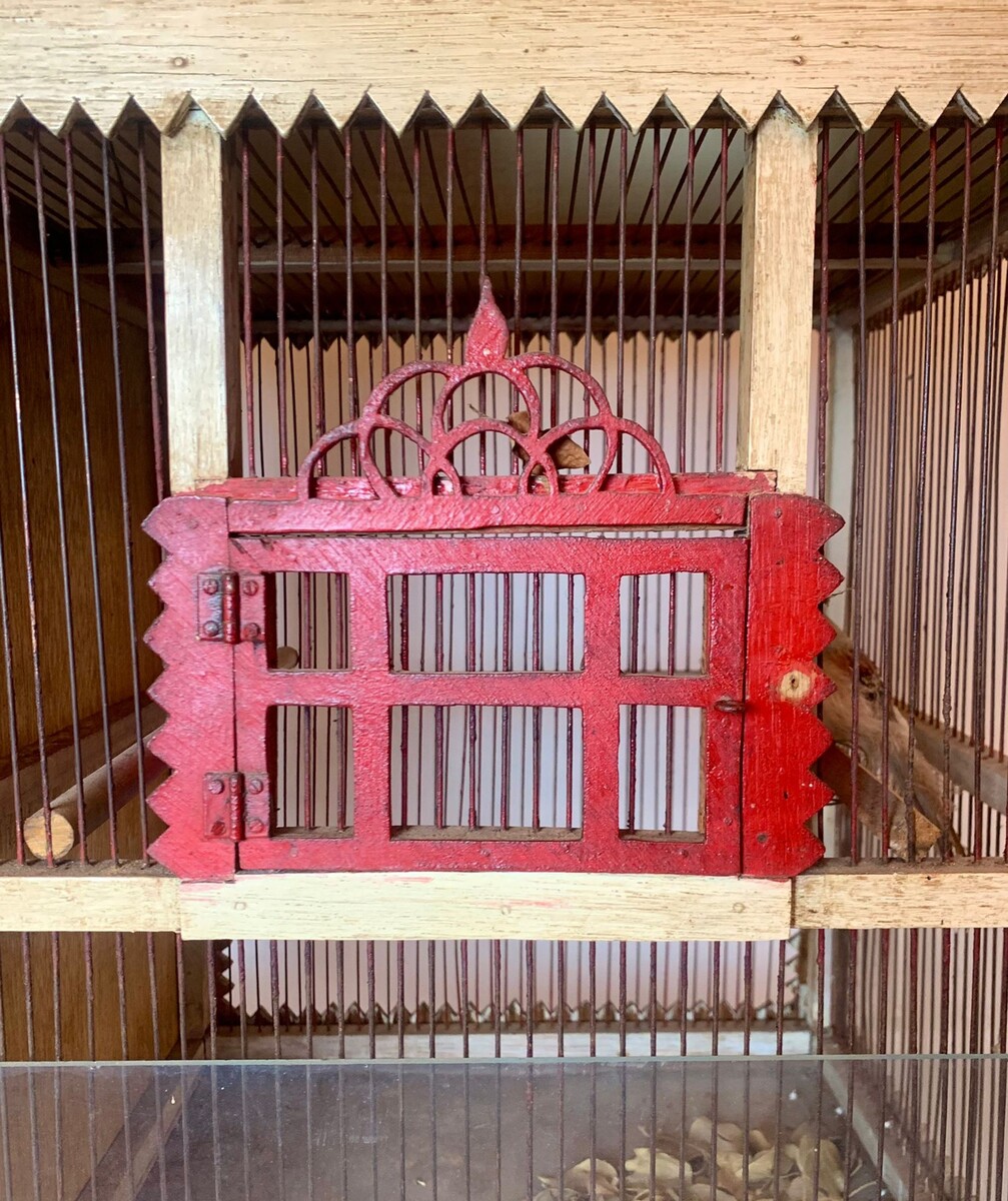 bird cage - curved wooden base - circa 1900