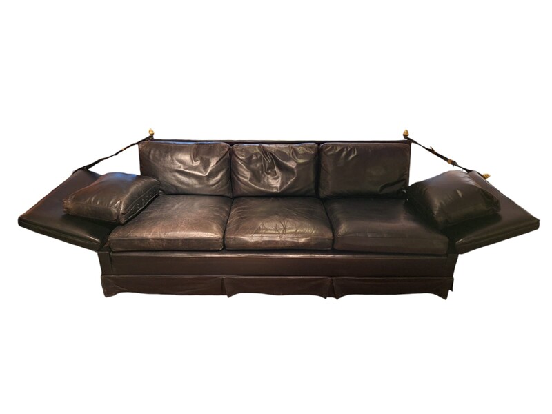 Black leather sofa, Maison Jansen. 