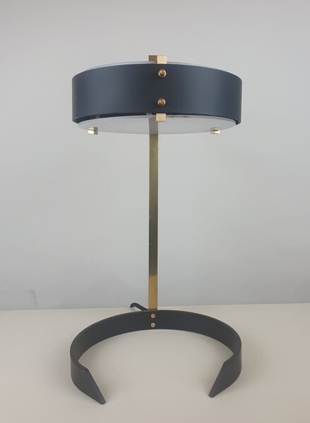 Brass, sheet metal and plexiglass desk lamp, Italy circa 1970