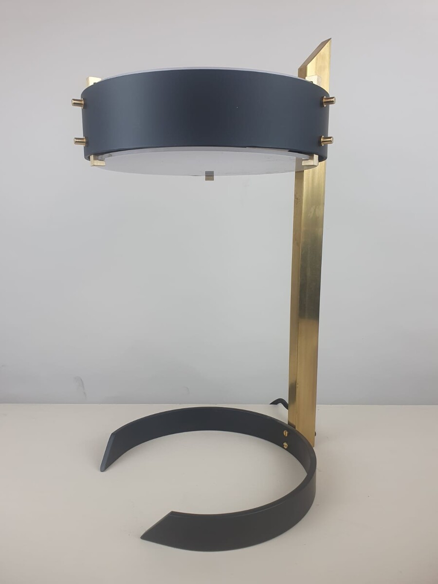 Brass, sheet metal and plexiglass desk lamp, Italy circa 1970